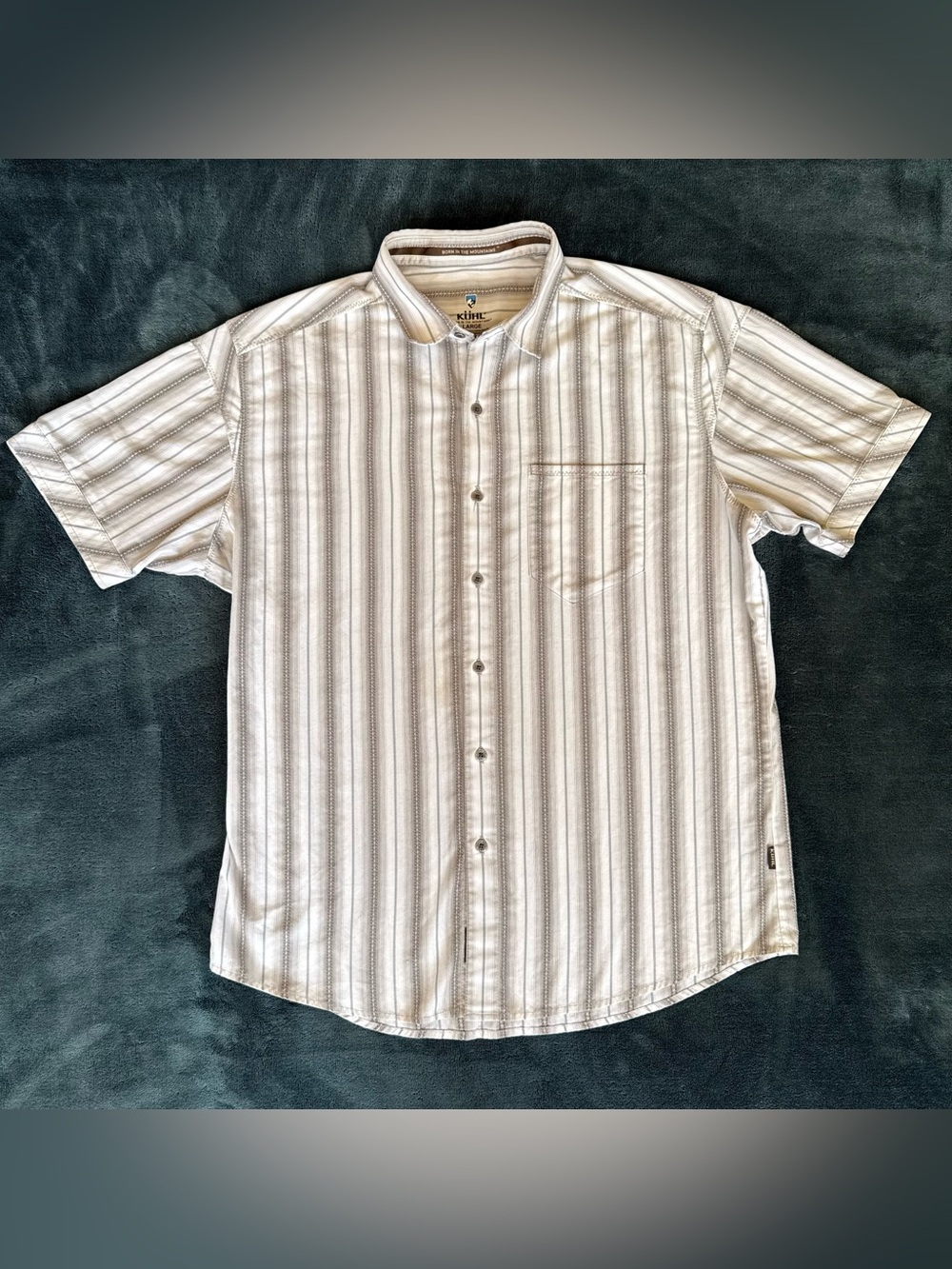KÜHL Mens Large Striped Button Up Shirt Short Sleeve Hiking Gorpcore Outdoor